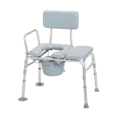 Padded transfer bench with integrated commode