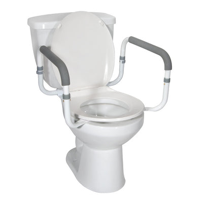 Adjustable-width toilet safety frame