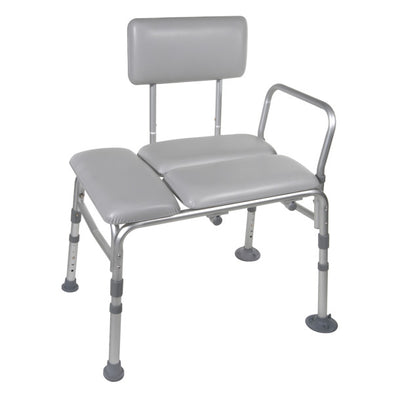 Adjustable height padded aluminum transfer bench
